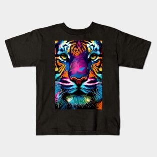 Pop Art Tiger Face In Vibrant Colors - A Unique and Playful Art Print For Animal Lovers Kids T-Shirt